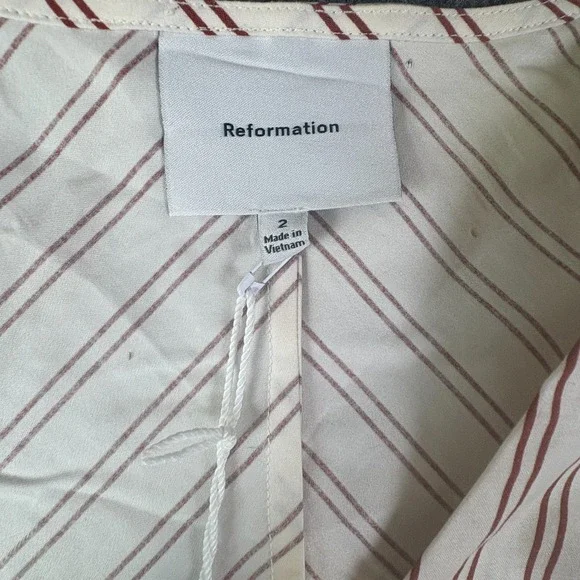 Reformation Tank Top Womens 2 Beige Brown Striped Tie Waist V Neck Casual Wear - Picture 4 of 10